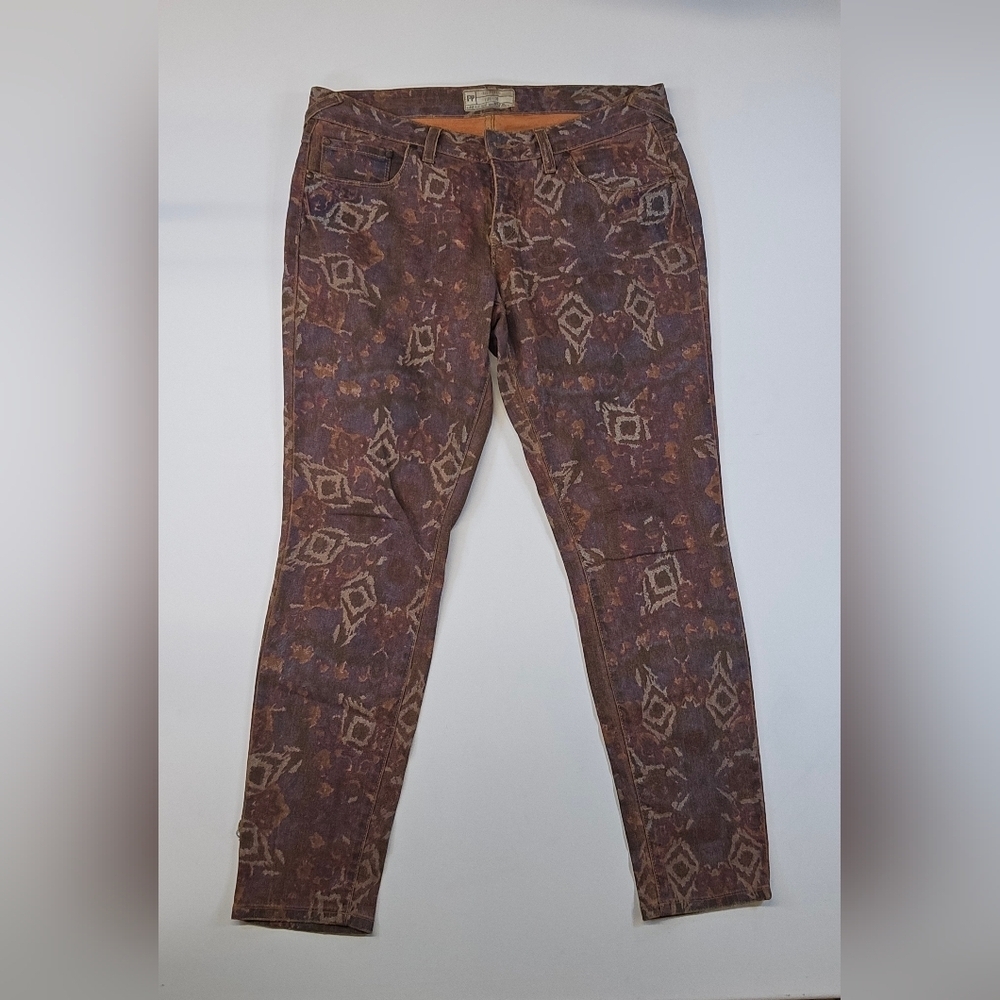 Free People Tropical Tribal Printed Ankle Crop Jeans Size 30 Festival